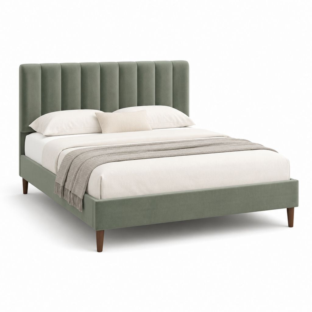 Letto matrimoniale verde oliva in velluto di poliestere con testiera imbottita 160 x 200 cm