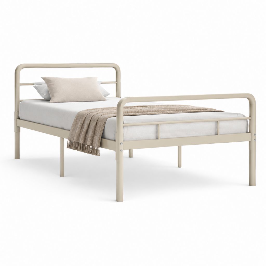 Letto matrimoniale con struttura in acciaio beige 140 x 190 cm