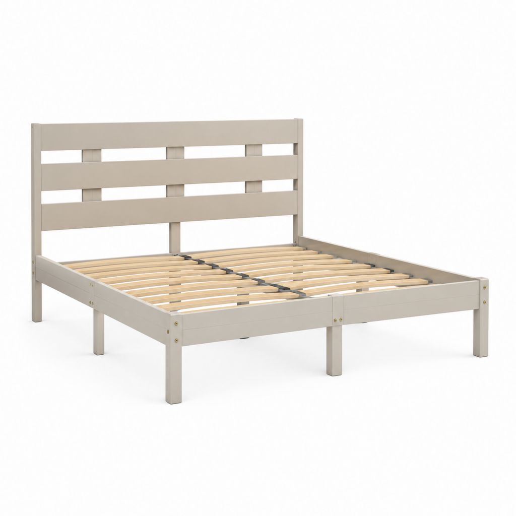 Letto matrimoniale con rete a doghe beige in legno massello di pino 140 x 200 cm