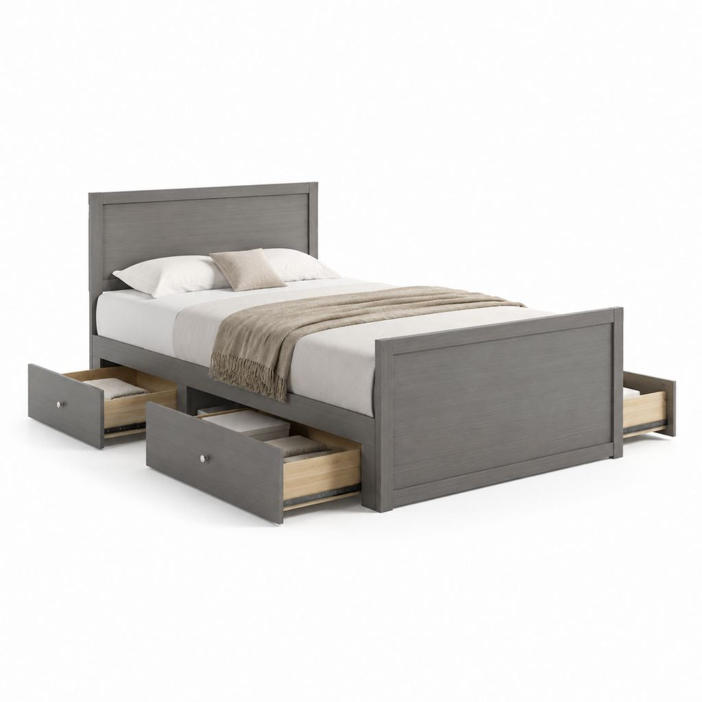 Letto matrimoniale rettangolare grigio in MDF con 4 cassetti 160 x 200 cm