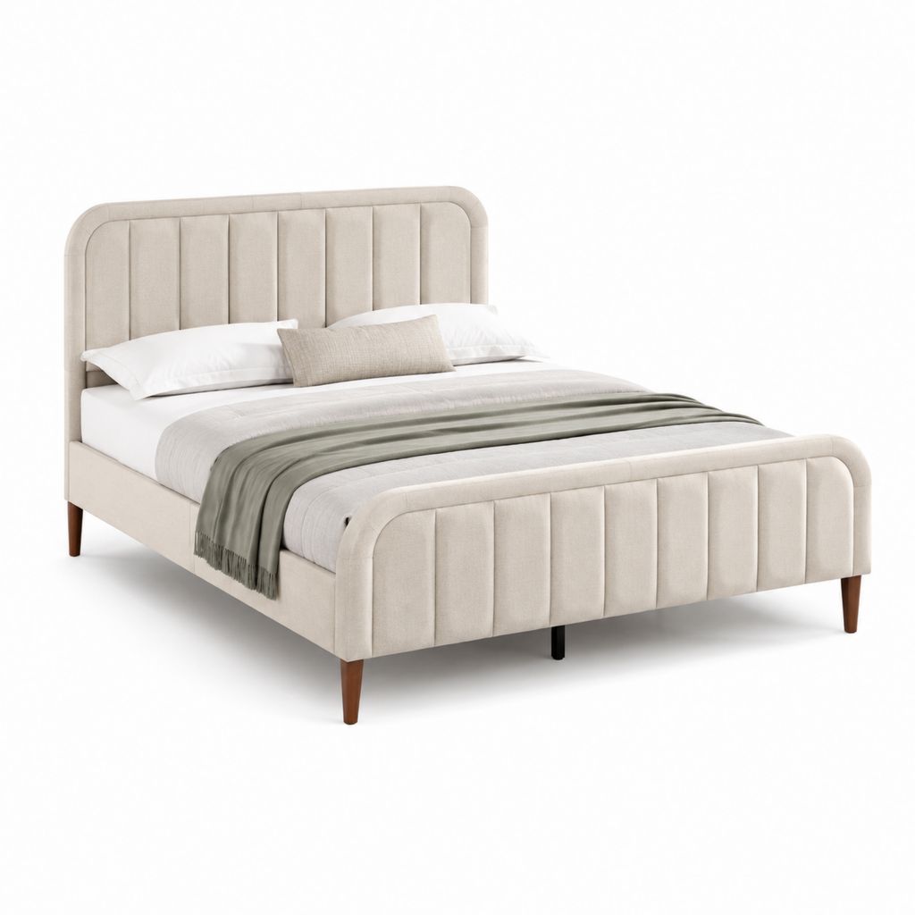 Letto matrimoniale imbottito beige in poliestere rettangolare 170 x 215 x 115 cm per materasso 160 x 200 cm