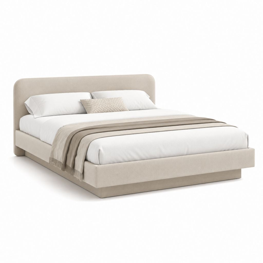 Letto matrimoniale rettangolare imbottito beige in poliestere 180 x 218 x 110 cm per materasso 160 x 200 cm