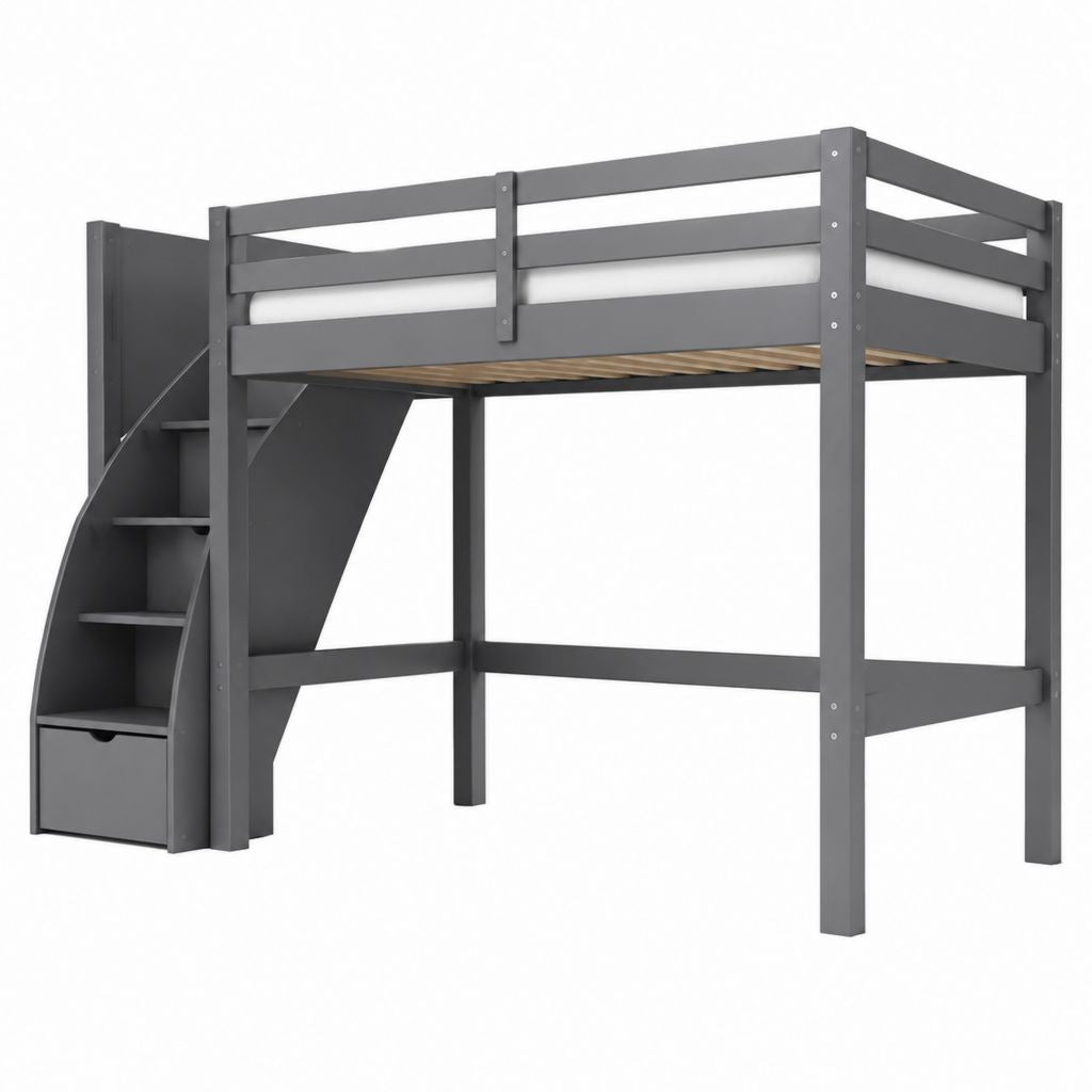 Letto a soppalco singolo grigio antracite in pino massello rettangolare 90 x 200 cm 104 x 204 x 180 cm