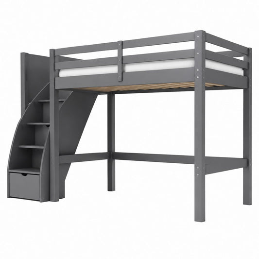 Letto a soppalco singolo grigio antracite in pino massello rettangolare 90 x 200 cm 104 x 204 x 180 cm