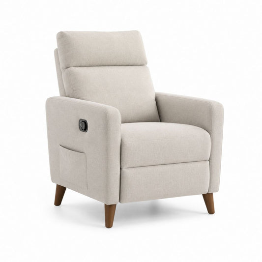 Poltrona reclinabile manuale beige in poliestere con gambe in legno massello 78 x 88 x 102 cm