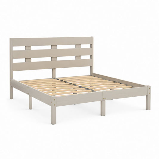 Letto matrimoniale con rete a doghe beige in legno massello di pino 140 x 200 cm