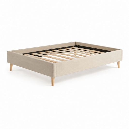 Letto matrimoniale con rete a doghe beige in poliestere 160 x 200 cm