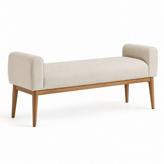 Panca fondoletto imbottita beige in poliestere e legno massello di rovere 140 x 45 x 62 cm