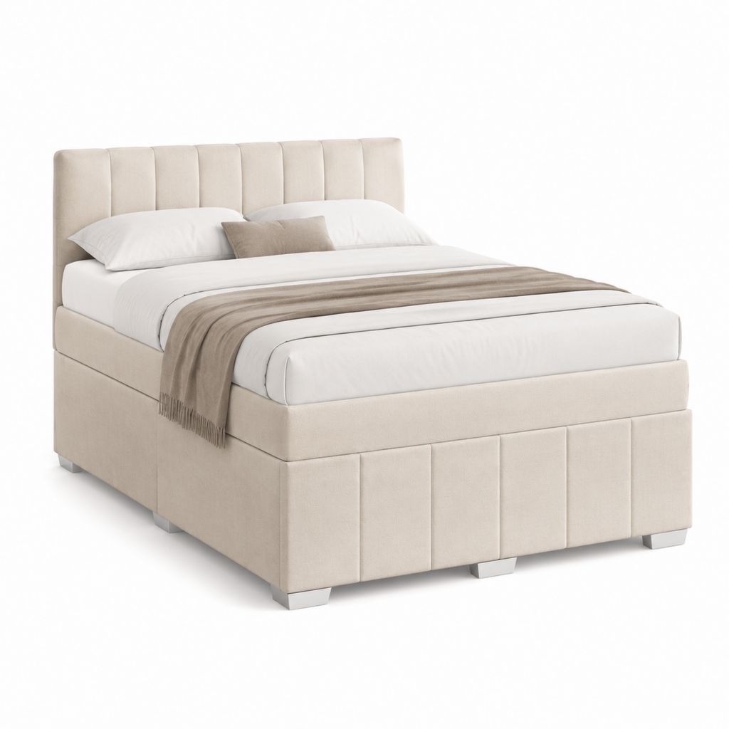 Letto matrimoniale imbottito rettangolare beige in poliestere 160 x 200 cm 177 x 214 x 110 cm