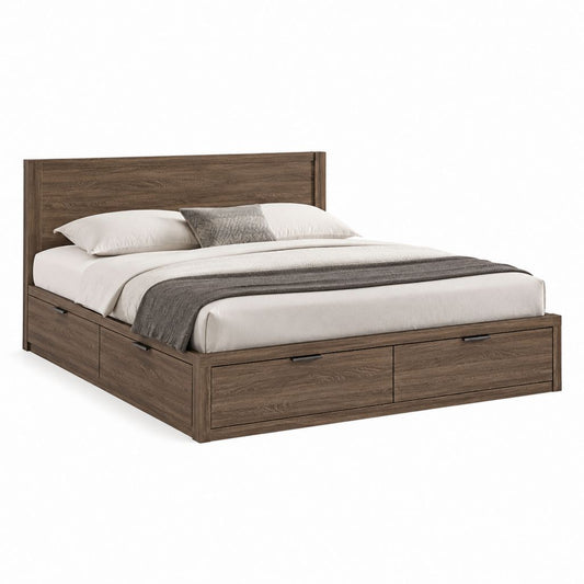 Letto matrimoniale con 4 cassetti marrone in MDF laminato effetto rovere 160 x 200 cm