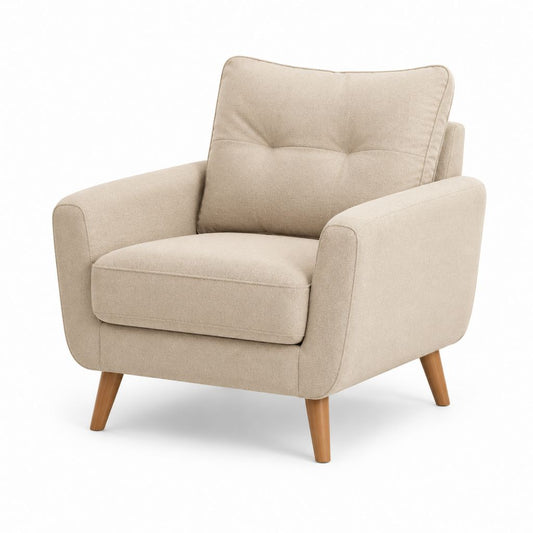 Poltrona soggiorno beige in poliestere con gambe in legno massello 78 x 85 x 92 cm