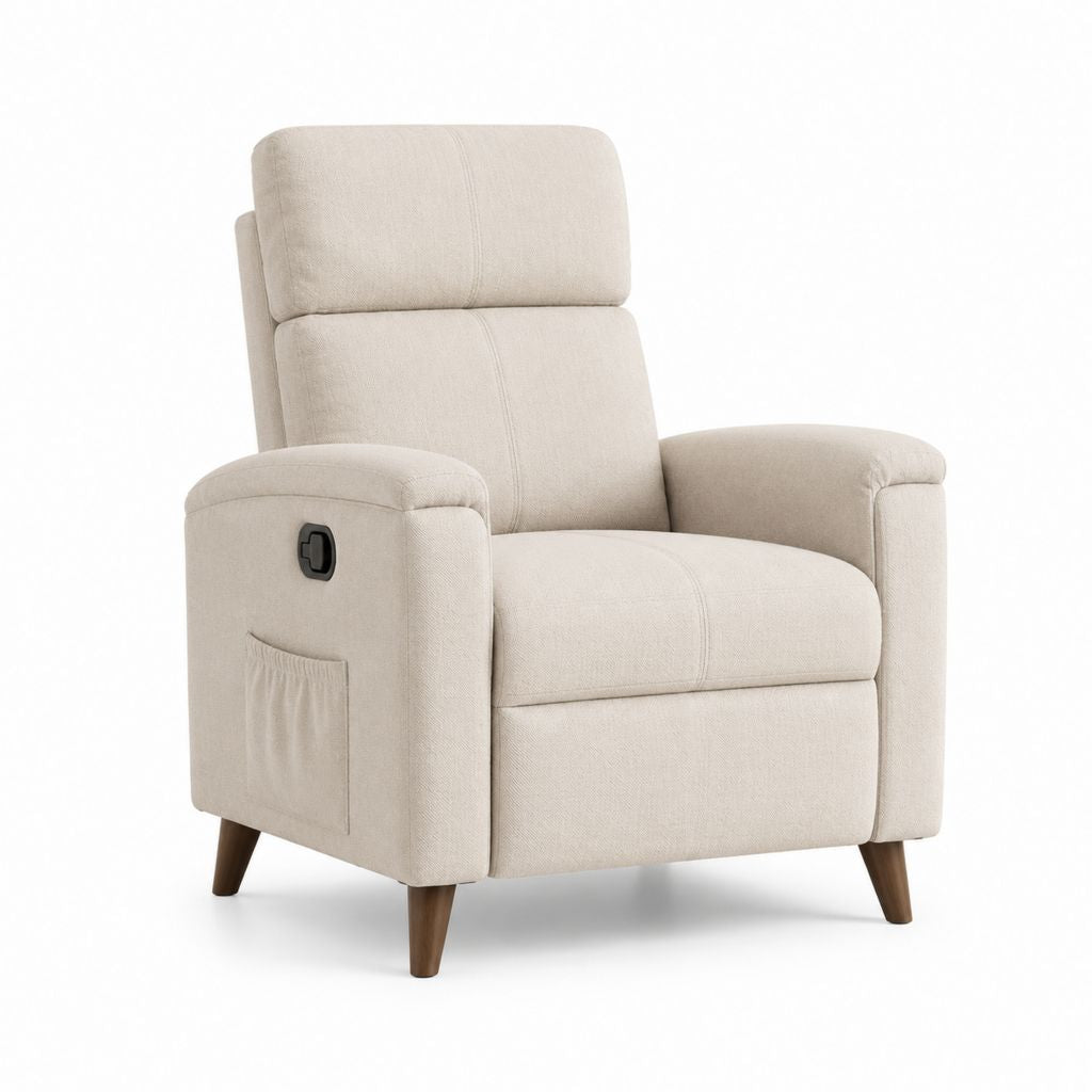 Poltrona reclinabile manuale beige in poliestere con tasca laterale 84 x 92 x 103 cm