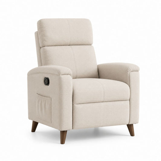 Poltrona reclinabile manuale beige in poliestere con tasca laterale 84 x 92 x 103 cm