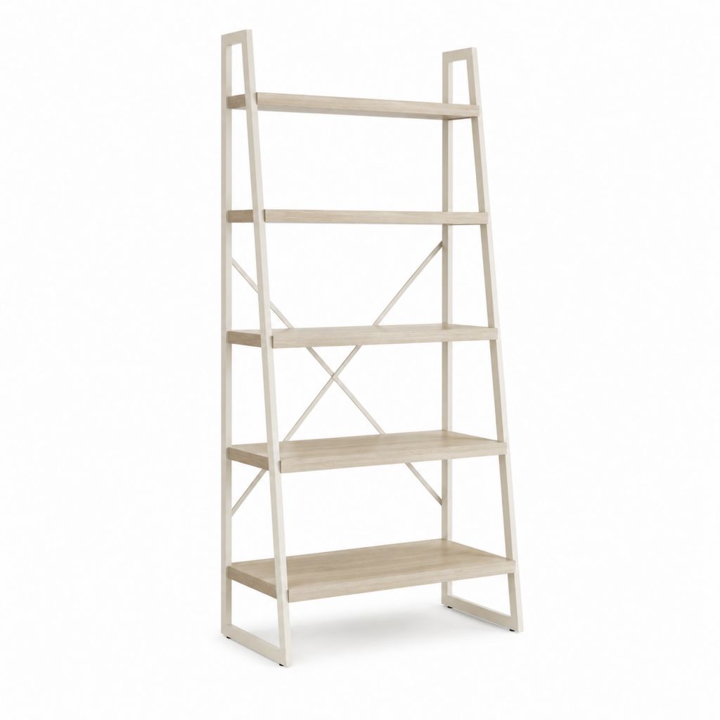 Libreria a scala 5 ripiani rovere chiaro e acciaio bianco 80 x 40 x 180 cm