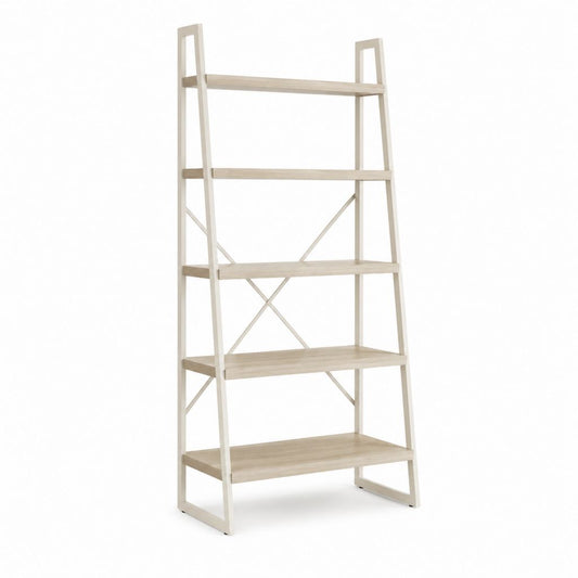 Libreria a scala 5 ripiani rovere chiaro e acciaio bianco 80 x 40 x 180 cm