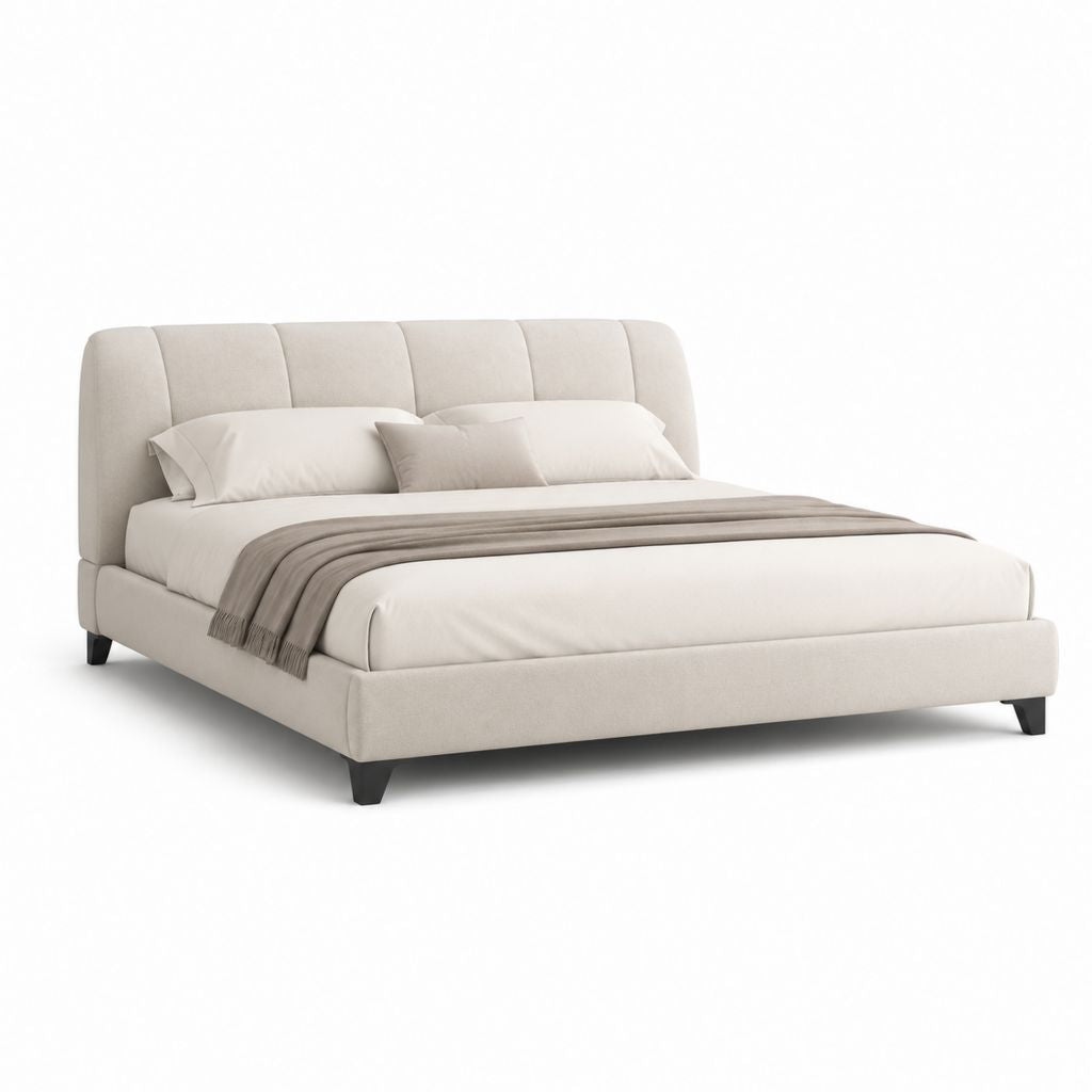 Letto matrimoniale imbottito beige in poliestere con testiera 180 x 220 x 110 cm