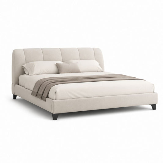 Letto matrimoniale imbottito beige in poliestere con testiera 180 x 220 x 110 cm