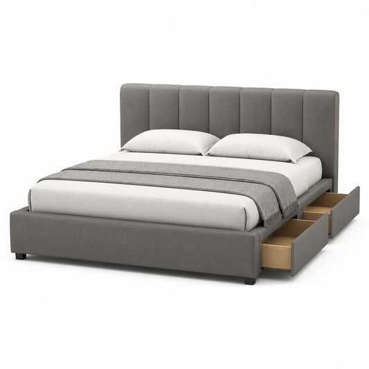 Letto matrimoniale rettangolare con 4 cassetti grigio scuro in poliestere 180 x 200 cm