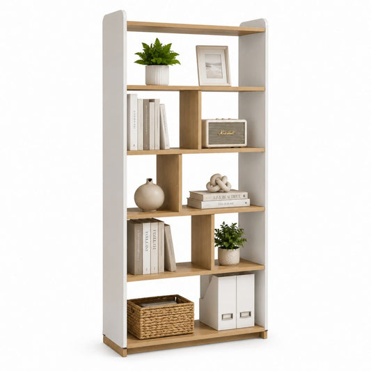 Libreria a giorno bianca e rovere in pannelli truciolari 80 x 30 x 180 cm