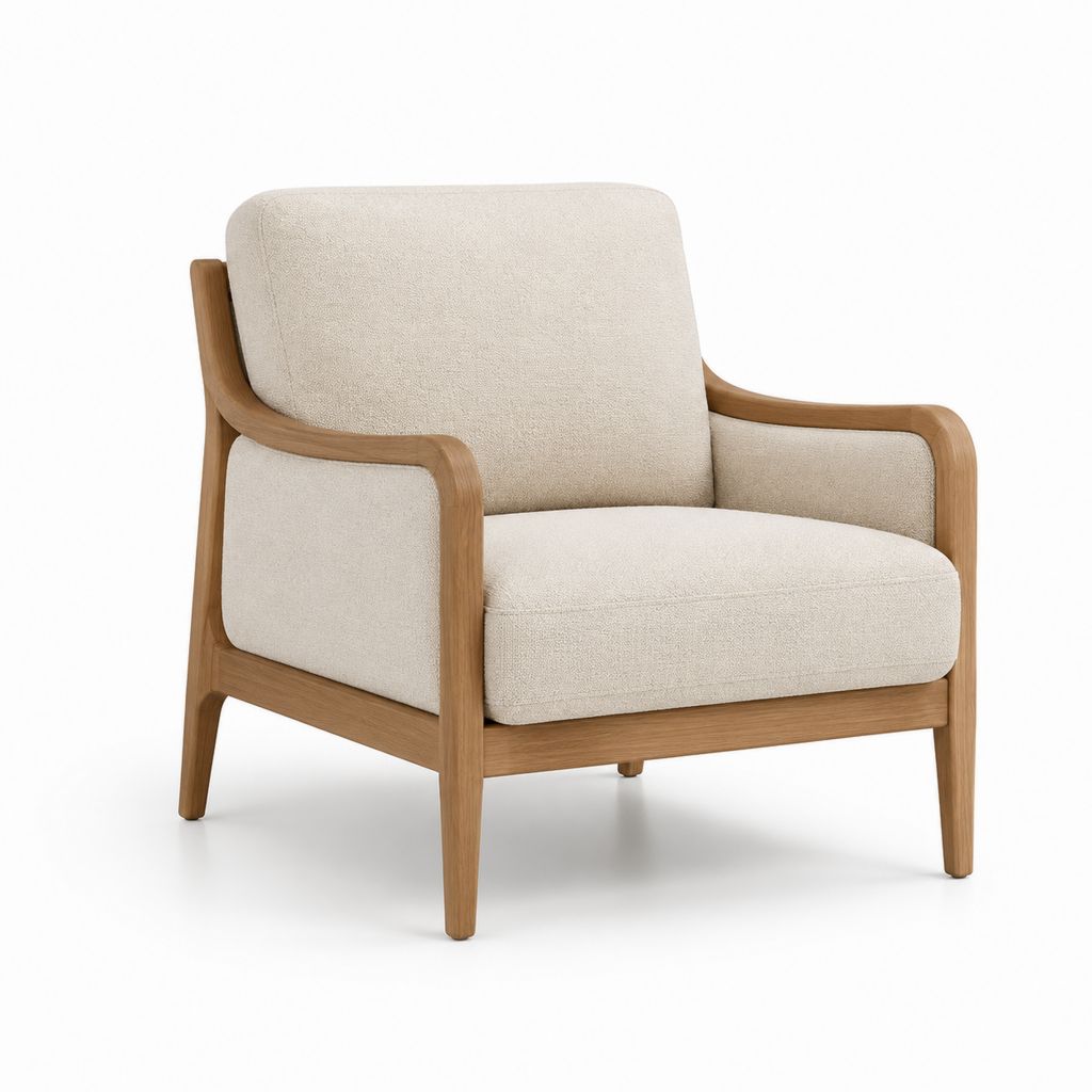 Poltrona da soggiorno beige in poliestere con struttura in legno massello 72 x 78 x 80 cm