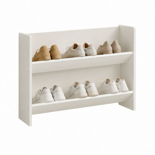 Scarpiera a 2 ripiani bianca in pannello truciolare nobilitato rettangolare 80 x 23 x 60 cm