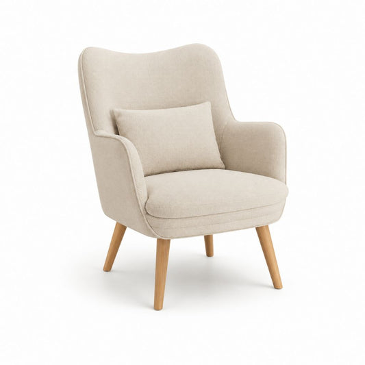 Poltrona con braccioli beige in poliestere con gambe in legno massello 78 x 82 x 101 cm