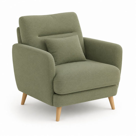 Poltrona con braccioli verde in poliestere e gambe in legno massello 82 x 85 x 95 cm