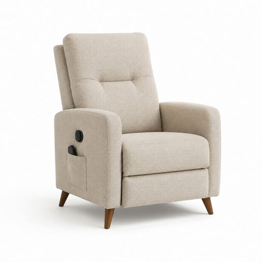 Poltrona reclinabile manuale beige in poliestere con schienale alto 86 x 94 x 104 cm