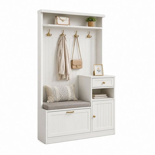 Mobile ingresso con scarpiera e appendiabiti bianco in MDF rettangolare 100 x 40 x 200 cm